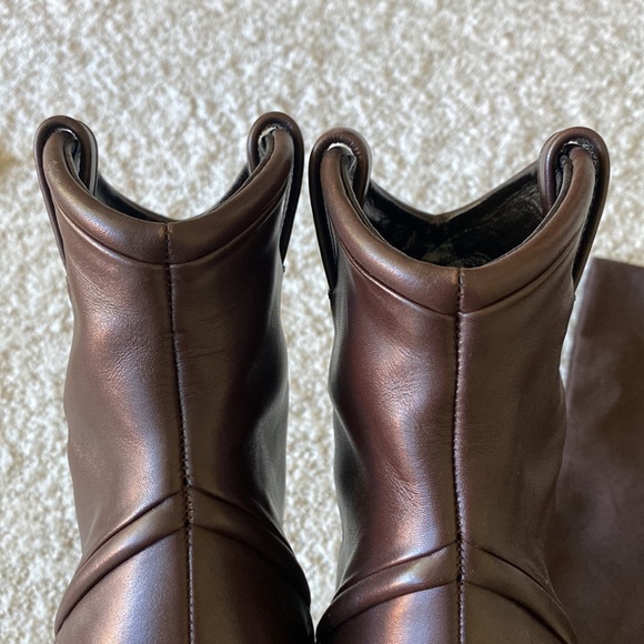 Gucci Lifford Cocoa dark brown leather boots 37.5 7 7.5 GG - Picture 14 of 16